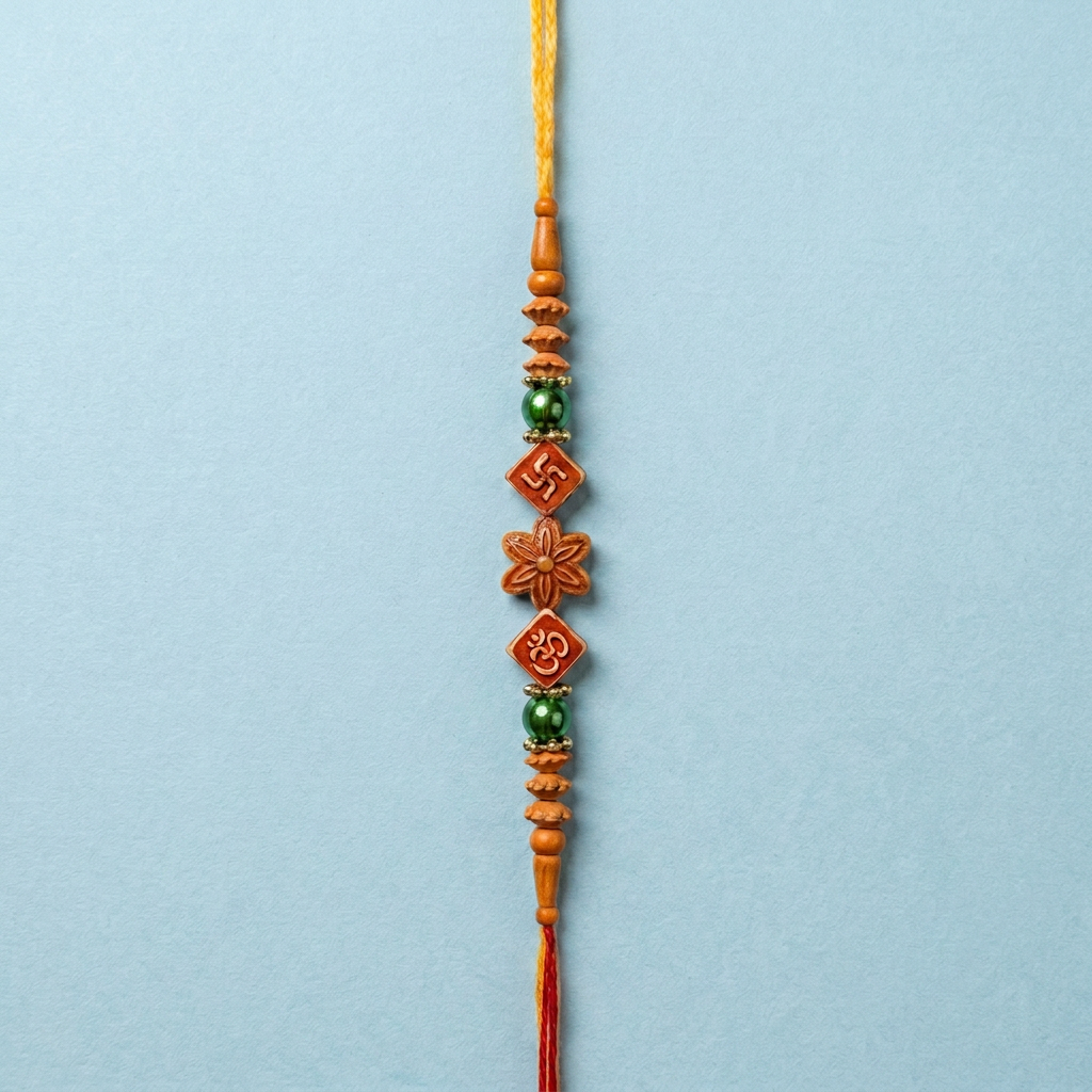 Traditional Wooden Rakhi with Om and Swastika