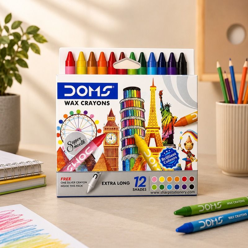 Doms Extra Long Wax Crayons, 12+1 Shades