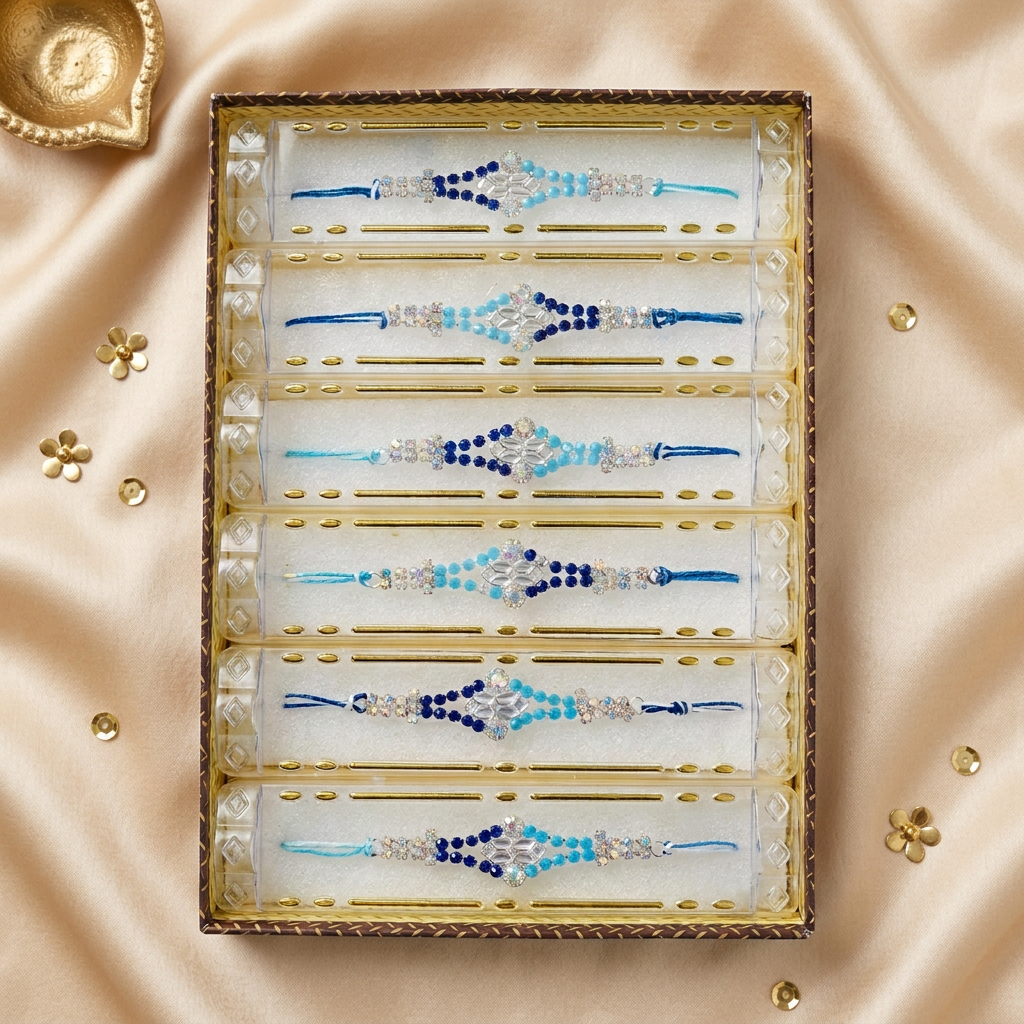 Set of 6 Blue Stone Bead Rakhis