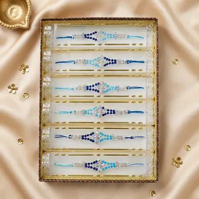 Set of 6 Blue Stone Bead Rakhis