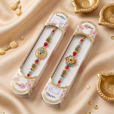 Traditional Designer Beaded Rakhi Pair