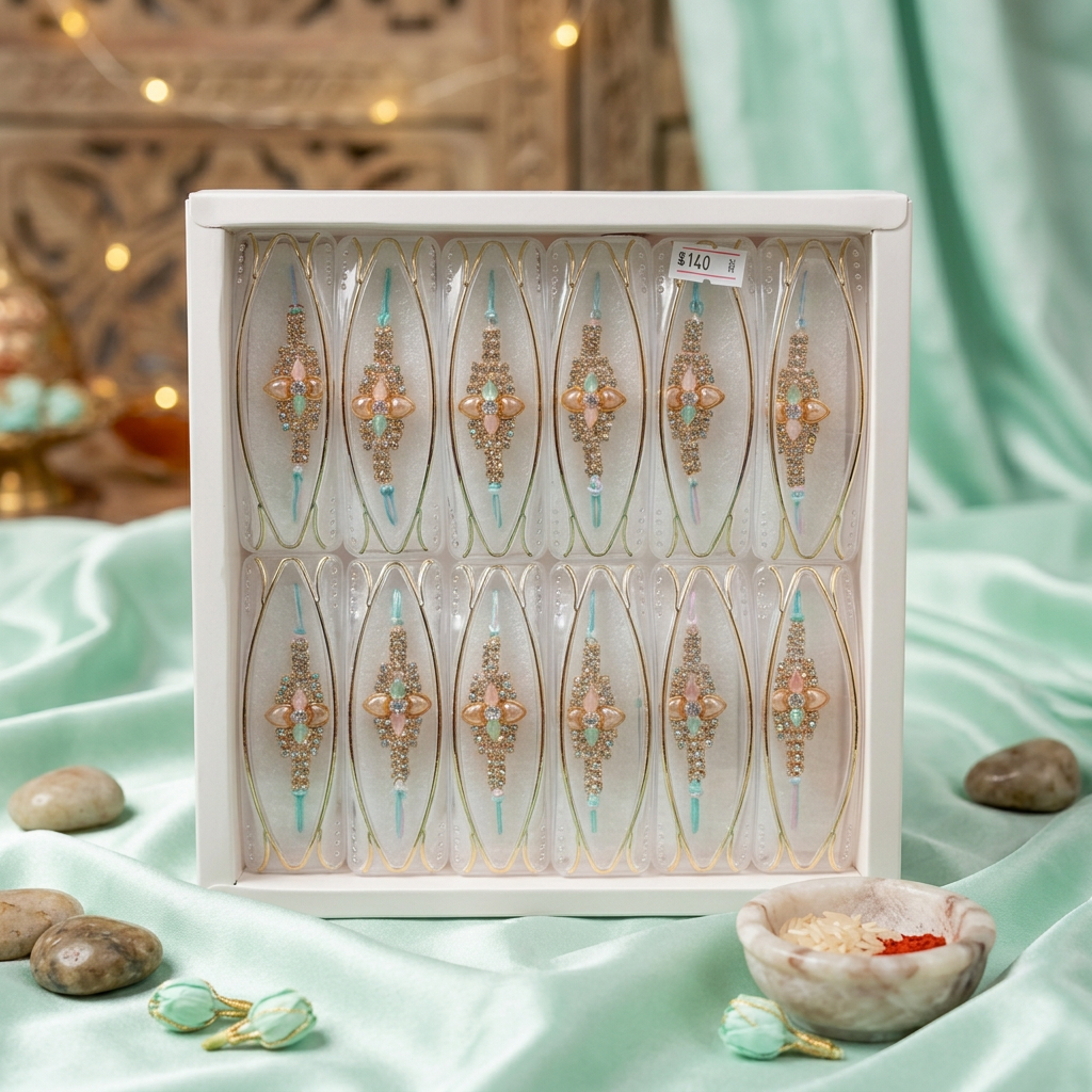 Set of 12 Designer Stone Studded Rakhis