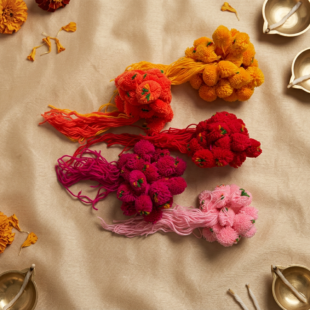 Colorful Woolen Pom Pom Lumba Latkan Rakhi Set