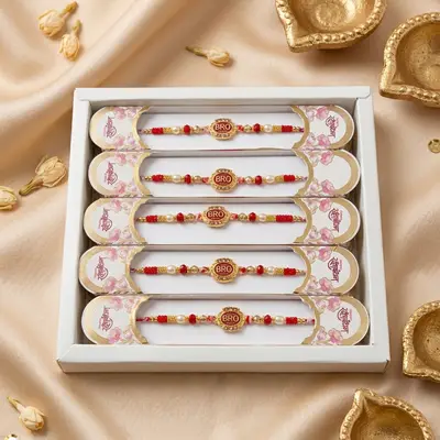 Pack of 6 'BRO' Golden Rakhi Set