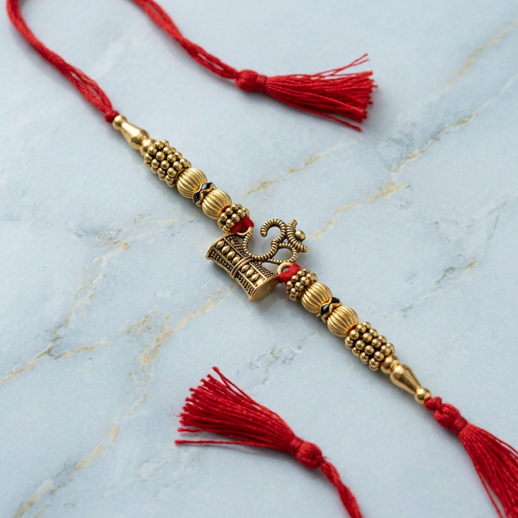Manikanta Sai Om Trishul Gold Beaded Rakhi