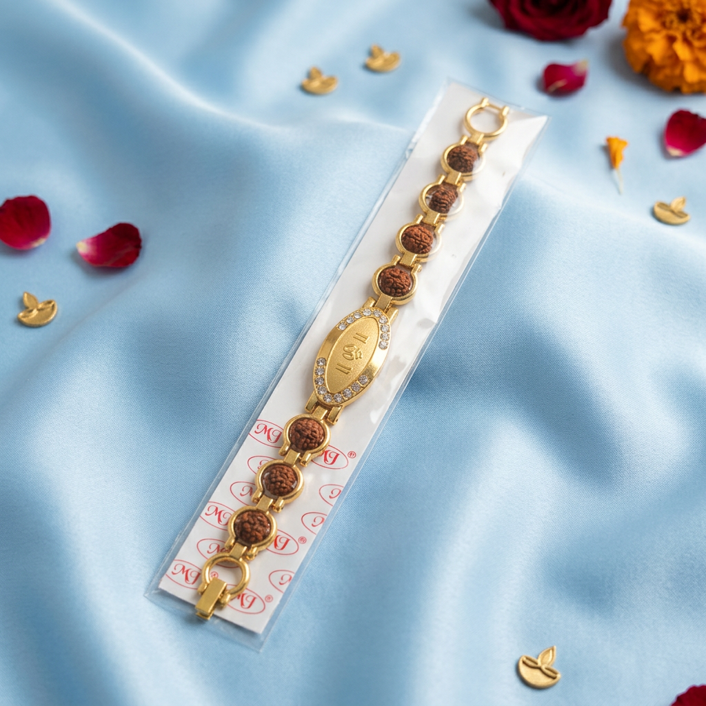 Rudraksha Bracelet Rakhi with Om Centerpiece
