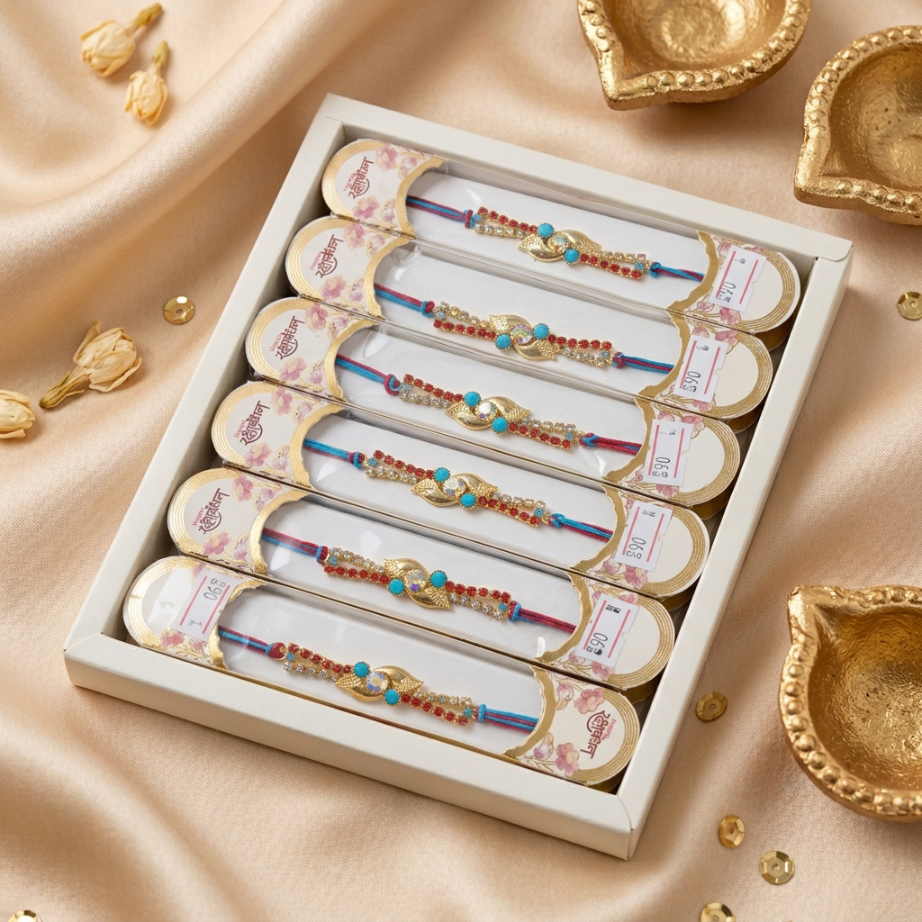 Designer Stone Studded Rakhi Set of 6