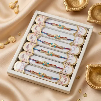 Designer Stone Studded Rakhi Set of 6